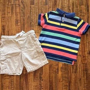 4T JK block striped polo with carters khaki cargo shorts